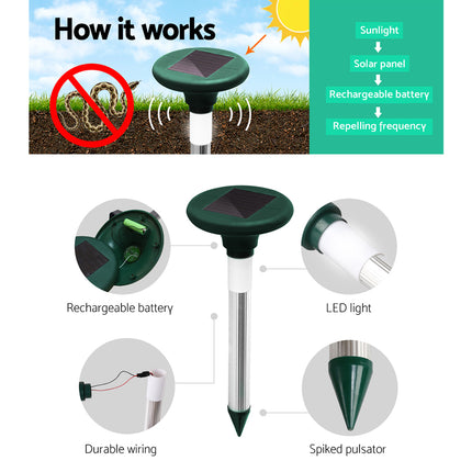 Gardeon Snake Repeller Set of 20 Multi Pulse Solar LED Plus Ultrasonic Pest Rodent.