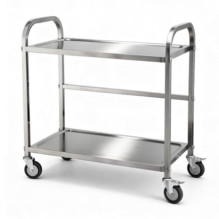 Cefito 2-Tier Stainless Steel Kitchen Trolley with Wheels 84x56x98cm.