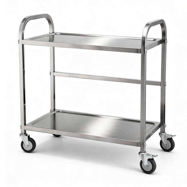 Cefito 2-Tier Stainless Steel Kitchen Trolley with Wheels 84x56x98cm.