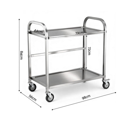 Cefito 2-Tier Stainless Steel Kitchen Trolley with Wheels 84x56x98cm.