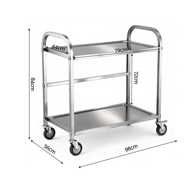 Cefito 2-Tier Stainless Steel Kitchen Trolley with Wheels 84x56x98cm.