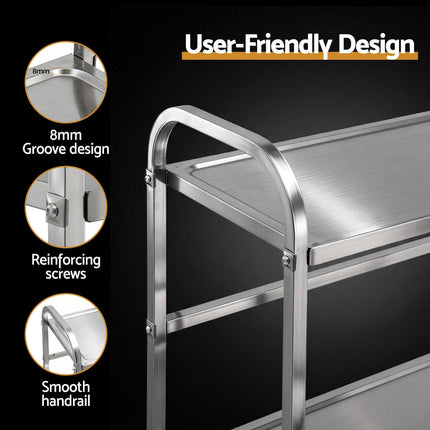 Cefito 2-Tier Stainless Steel Kitchen Trolley with Wheels 84x56x98cm.