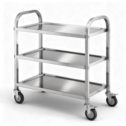 Cefito 3-Tier Stainless Steel Kitchen Trolley with Wheels 89X50X83cm.