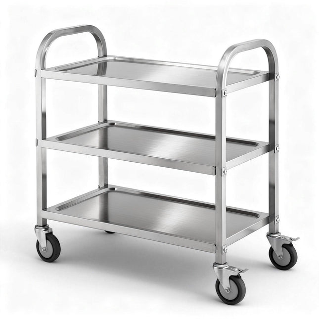 Cefito 3-Tier Stainless Steel Kitchen Trolley with Wheels 89X50X83cm.