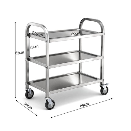 Cefito 3-Tier Stainless Steel Kitchen Trolley with Wheels 89X50X83cm.
