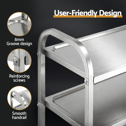 Cefito 3-Tier Stainless Steel Kitchen Trolley with Wheels 89X50X83cm.