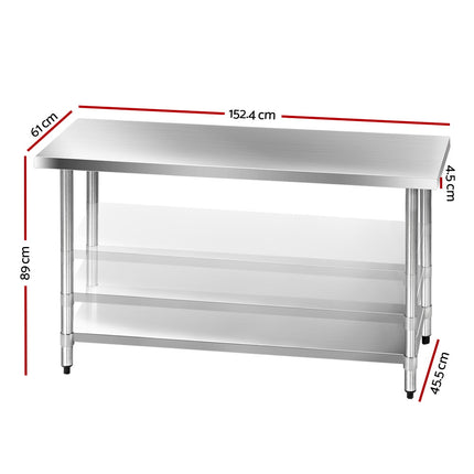 Cefito 1524x610mm Stainless Steel Kitchen Bench 304.