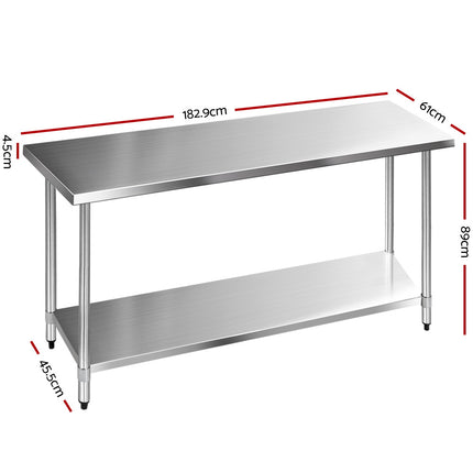 Cefito 1829x610mm Stainless Steel Kitchen Bench 304.