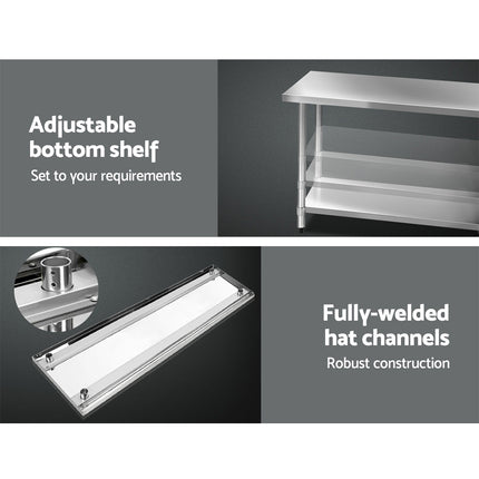 Cefito 1829x610mm Stainless Steel Kitchen Bench 304.