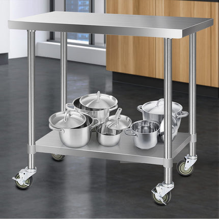 Cefito 1219x610mm Stainless Steel Kitchen Bench with Wheels 304.