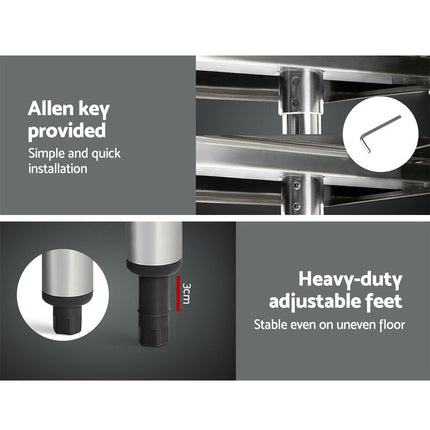 Cefito 1219x610mm Stainless Steel Kitchen Bench with Wheels 304.