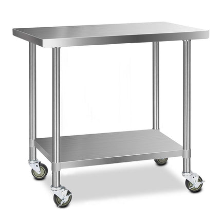 Cefito 1219x610mm Stainless Steel Kitchen Bench with Wheels 304.