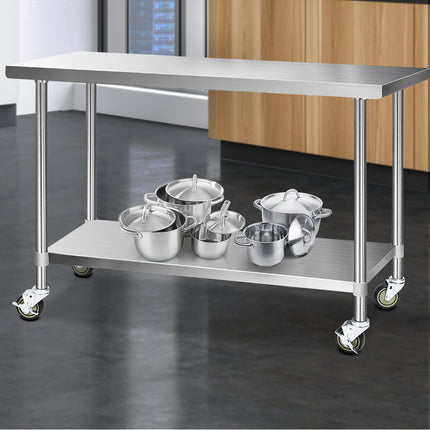 Cefito 1524x610mm Stainless Steel Kitchen Bench with Wheels 304.