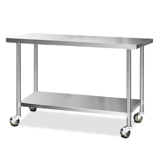 Cefito 1524x610mm Stainless Steel Kitchen Bench with Wheels 304.