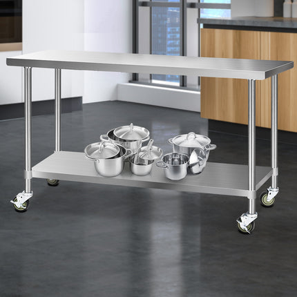 Cefito 1829x610mm Stainless Steel Kitchen Bench with Wheels 304.