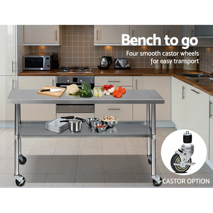 Cefito 1829x610mm Stainless Steel Kitchen Bench with Wheels 304.