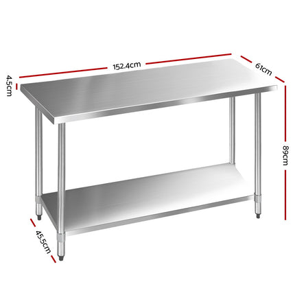 Cefito 1524x610mm Stainless Steel Kitchen Bench 430.