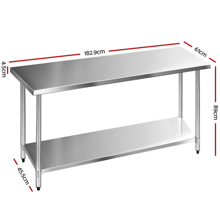 Cefito 1829x610mm Stainless Steel Kitchen Bench 430.