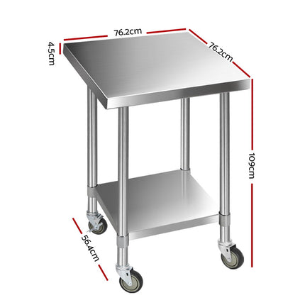 Cefito 760x760mm Stainless Steel Kitchen Bench with Wheels 430.