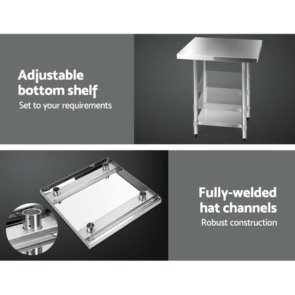 Cefito 760x760mm Stainless Steel Kitchen Bench with Wheels 430.