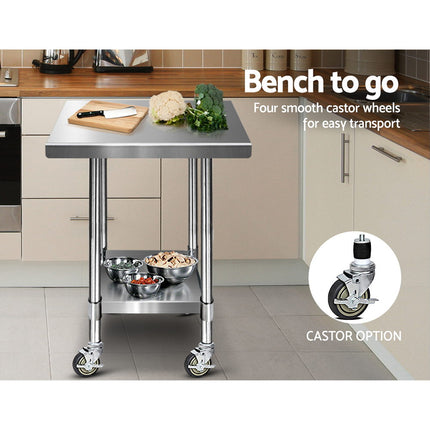 Cefito 760x760mm Stainless Steel Kitchen Bench with Wheels 430.