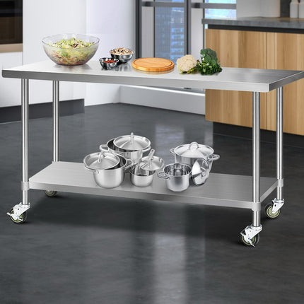 Cefito 1829x760mm Stainless Steel Kitchen Bench with Wheels 430.