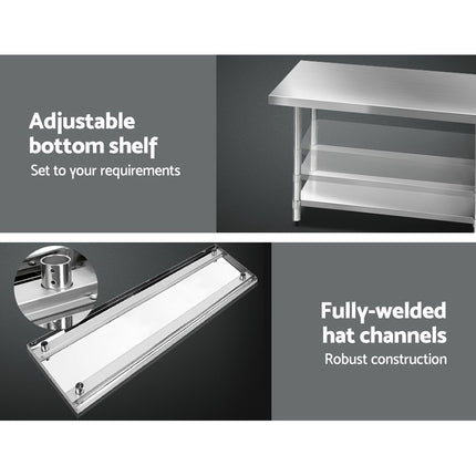 Cefito 1829x760mm Stainless Steel Kitchen Bench with Wheels 430.