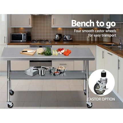 Cefito 1829x760mm Stainless Steel Kitchen Bench with Wheels 430.