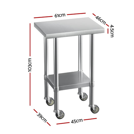 Cefito Stainless Steel Kitchen Benches Work Bench Wheels 61X46CM 430.