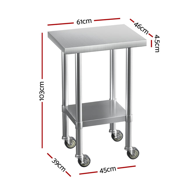 Cefito Stainless Steel Kitchen Benches Work Bench Wheels 61X46CM 430.