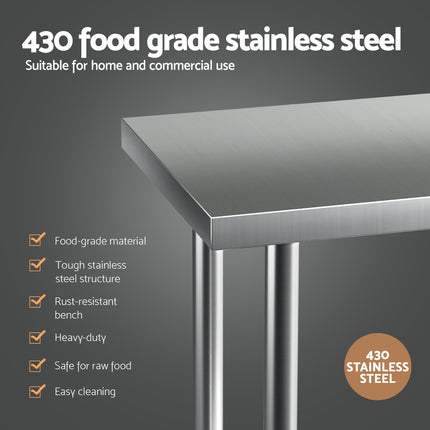 Cefito Stainless Steel Kitchen Benches Work Bench Wheels 61X46CM 430.