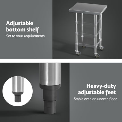 Cefito Stainless Steel Kitchen Benches Work Bench Wheels 61X46CM 430.