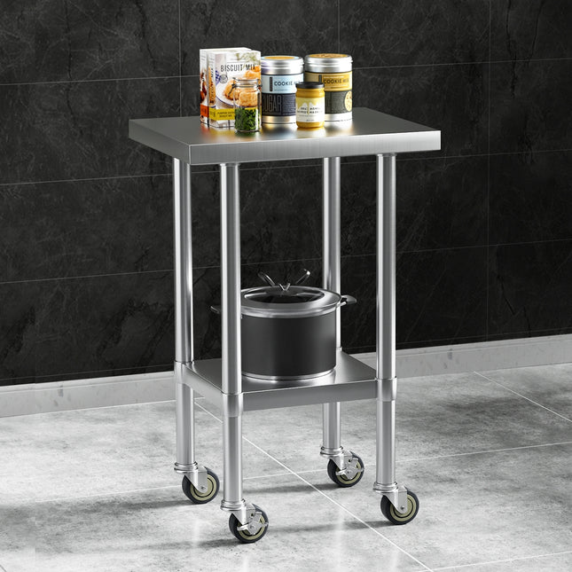 Cefito Stainless Steel Kitchen Benches Work Bench Wheels 61X46CM 430.