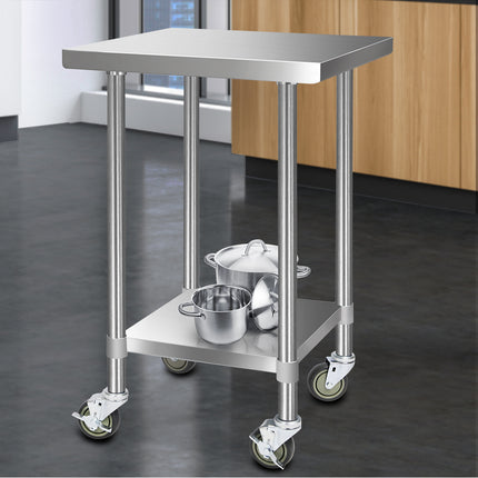Cefito 610x610mm Stainless Steel Kitchen Bench with Wheels 430.