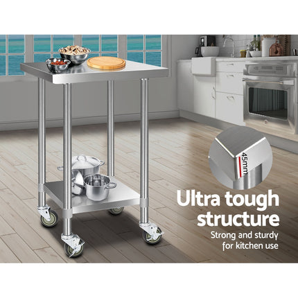 Cefito 610x610mm Stainless Steel Kitchen Bench with Wheels 430.