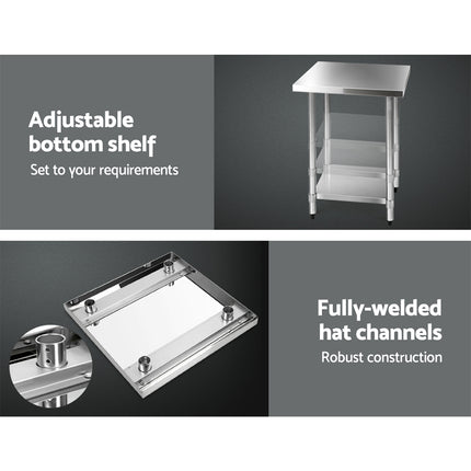 Cefito 610x610mm Stainless Steel Kitchen Bench with Wheels 430.
