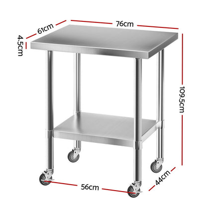 Cefito Stainless Steel Kitchen Bench w/ Splashback 760x610MM 430.