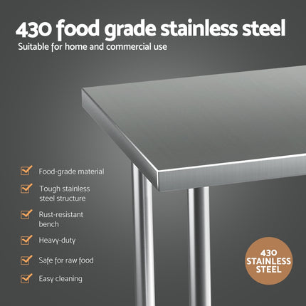 Cefito Stainless Steel Kitchen Benches Work Bench Wheels 91X61CM 430.