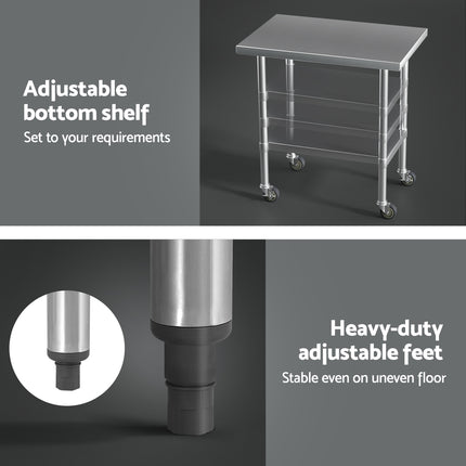 Cefito Stainless Steel Kitchen Benches Work Bench Wheels 91X61CM 430.