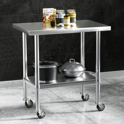 Cefito Stainless Steel Kitchen Benches Work Bench Wheels 91X61CM 430.