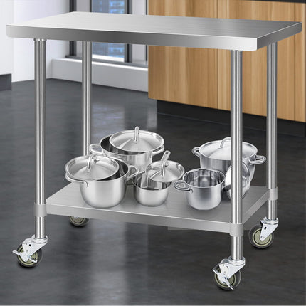 Cefito 1219x610mm Stainless Steel Kitchen Bench with Wheels 430.
