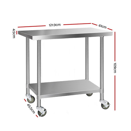 Cefito 1219x610mm Stainless Steel Kitchen Bench with Wheels 430.