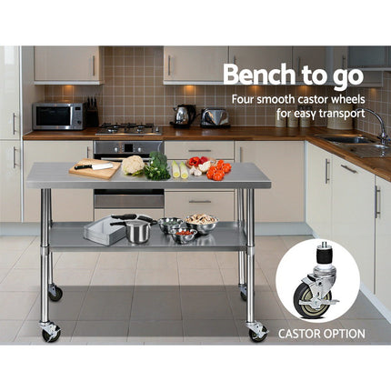 Cefito 1219x610mm Stainless Steel Kitchen Bench with Wheels 430.