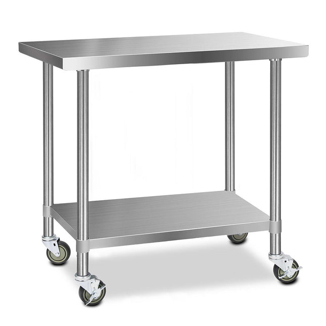 Cefito 1219x610mm Stainless Steel Kitchen Bench with Wheels 430.