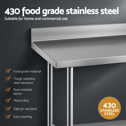 Cefito Stainless Steel Kitchen Bench w/ Splashback 1500x600MM 430.