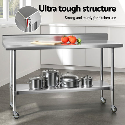 Cefito Stainless Steel Kitchen Bench w/ Splashback 1500x600MM 430.