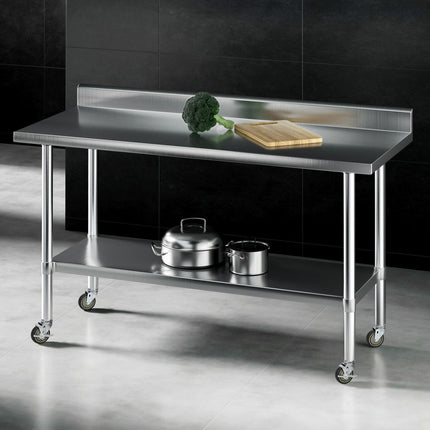 Cefito Stainless Steel Kitchen Bench w/ Splashback 1500x600MM 430.