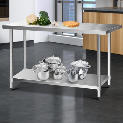 Cefito 1524x610mm Stainless Steel Kitchen Bench with Wheels 430.