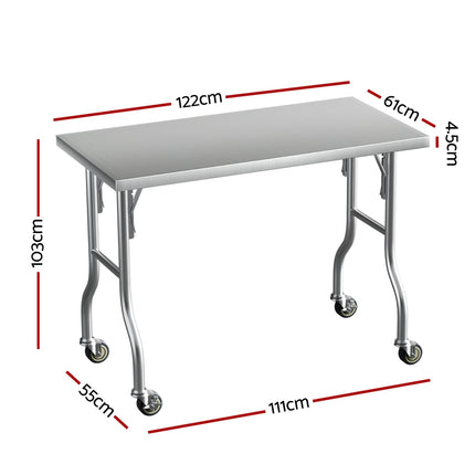 Cefito Stainless Steel Kitchen Benches Work Bench Wheels 122X61CM 430.
