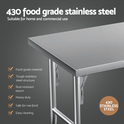 Cefito Stainless Steel Kitchen Benches Work Bench Wheels 122X61CM 430.